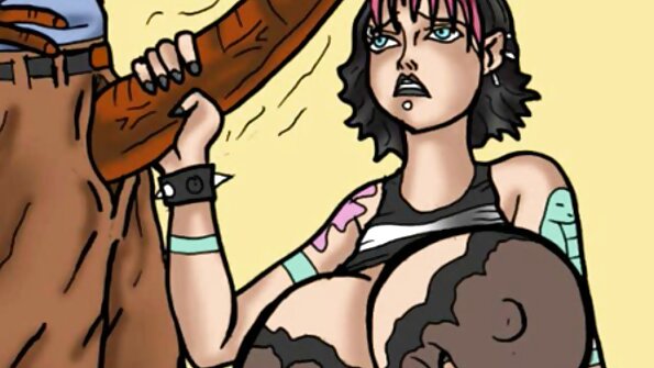 En bimbo med en stor röv och stora studsar gör ett slag